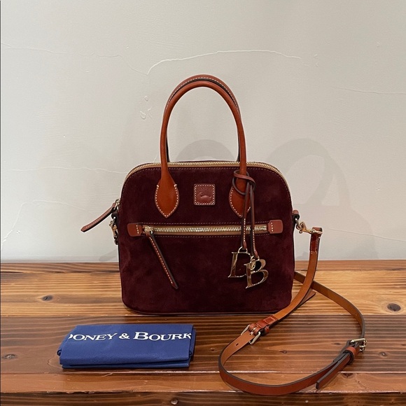 Dooney & Bourke Suede Dome Satchel Crossbody Bag & Charm & Dustbag - Picture 1 of 10